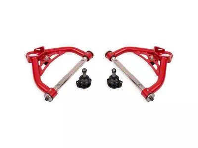 BMR Non-Adjustable Upper A-Arms; Delrin Bushings; 0.50-Inch Tall Ball Joint; Red (70-81 Camaro)