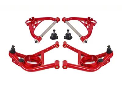 BMR Non-Adjustable Upper and Lower Control Arms; Polyurethane Bushings; Red (70-81 Camaro)