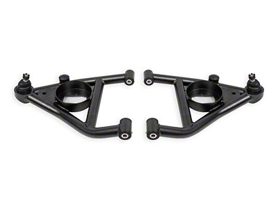 BMR Non-Adjustable Front Lower Control A-Arms; Delrin; Standard Ball Joint; Rear Bump Stops; Black Hammertone (67-69 Firebird)