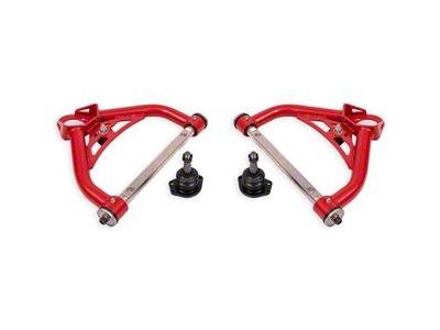 BMR Non-Adjustable Upper A-Arms; Delrin Bushings; 0.50-Inch Tall Ball Joint; Red (70-81 Firebird)