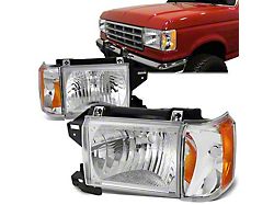Factory Style Headlights with Amber Corners; Chrome Housing; Clear Lens (87-91 Bronco)