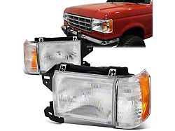 Factory Style Headlights; Chrome Housing; Clear Lens (87-91 Bronco)