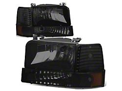 Factory Style Headlights with Clear Corners; Black Housing; Smoked Lens (92-96 Bronco)