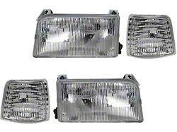 Headlights with Corner Lights; Chrome Housing; Clear Lens (92-96 Bronco)