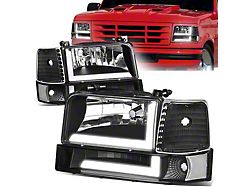 LED DRL Headlights with Clear Corners; Black Housing; Clear Lens (92-96 Bronco)