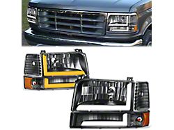 LED Switchback Headlights with Amber Corners; Black Housing; Clear Lens (92-96 Bronco)