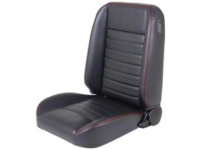 TMI Cruiser Collection Classic Bucket Seats; Black Madrid Vinyl with Red Stitching (Universal; Some Adaptation May Be Required)
