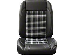 Pro-Classic Universal Sport Low Back Seats; Charcoal Black Verona Vinyl with Gray and Black Plaid Cloth and White Stitching (Universal; Some Adaptation May Be Required)