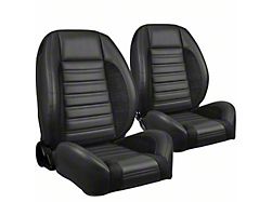 Pro-Series Universal Sport R Low Back Seats; Black Madrid Vinyl with Black Unisuede and Black Stitching (Universal; Some Adaptation May Be Required)