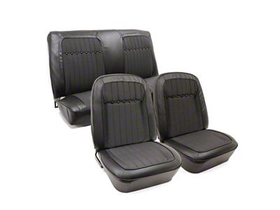 Deluxe Interior Front Bucket and Rear Fixed Back Seat Upholstery Kit; Black Leather (1969 Camaro Coupe w/ Non-Folding Rear Seat)