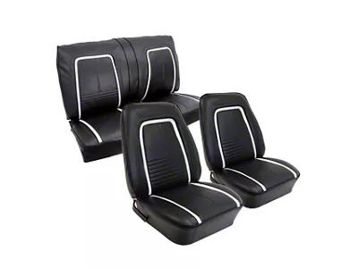 Deluxe Interior Front Bucket and Rear Fixed Back Seat Upholstery Kit; Black Leather (1967 Camaro w/ Non-Folding Rear Seat)