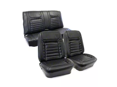 Deluxe Interior Front Bucket and Rear Fixed Back Seat Upholstery Kit; Black Leather (1968 Camaro Coupe w/ Non-Folding Rear Seat)