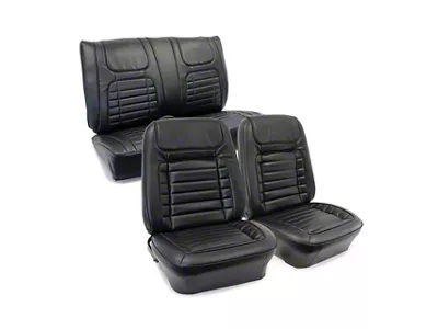 Deluxe Interior Front Bucket and Rear Fixed Back Seat Upholstery Kit; Black Leather (1968 Camaro Convertible w/ Non-Folding Rear Seat)