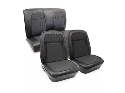 Deluxe Interior Front Bucket and Rear Fixed Back Seat Upholstery Kit; Black Leather (1969 Camaro Convertible w/ Non-Folding Rear Seat)
