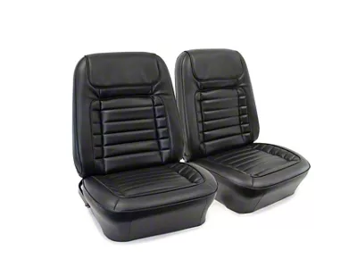 Deluxe Interior Front Bucket Seat Upholstery Kit; Black Leather (1968 Camaro)