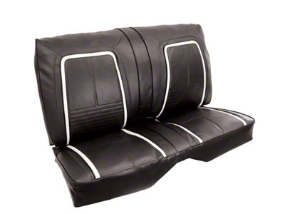 Deluxe Interior Rear Fixed Seat Upholstery Kit; Black/White Leather (1967 Camaro)