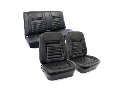 Deluxe Interior Front Bucket and Rear Fixed Back Seat Upholstery Kit; Black Premium Stitched Vinyl (1968 Camaro Coupe w/ Non-Folding Rear Seat)