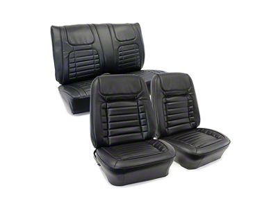 Deluxe Interior Front Bucket and Rear Fixed Back Seat Upholstery Kit; Black Premium Stitched Vinyl (1968 Camaro Convertible w/ Non-Folding Rear Seat)