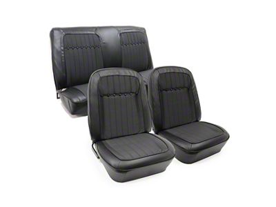 Deluxe Interior Front Bucket and Rear Fixed Back Seat Upholstery Kit; Black Premium Stitched Vinyl (1969 Camaro Coupe w/ Non-Folding Rear Seat)