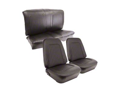 Standard Interior Front and Rear Seat Upholstery Kit; Black Leather (67-68 Camaro Convertible)