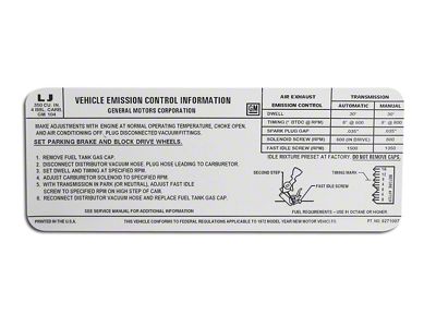 350 Base Engine Emission Decal (1972 Corvette C3)