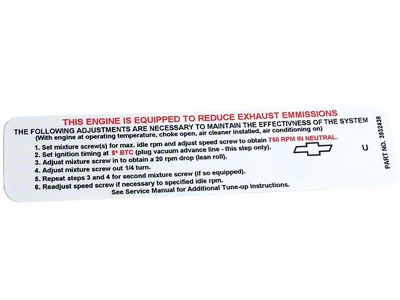350 Horsepower Emission Label (1968 Corvette C3)