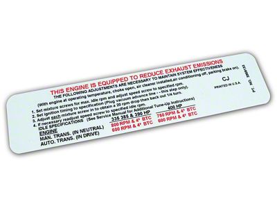 390/400 Horsepower Emission Label (1969 Corvette C3)