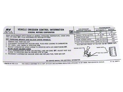 454/365 HP Emission Decal (1971 Corvette C3)