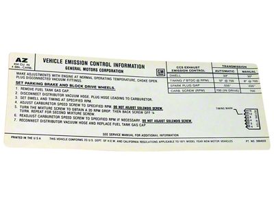 454/425 HP Emission Decal (1971 Corvette C3)