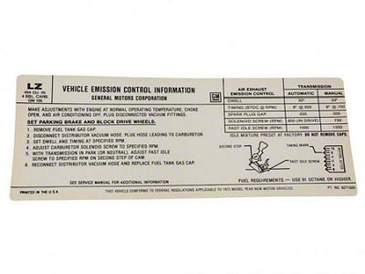 454 Emission Decal (1972 Corvette C3)