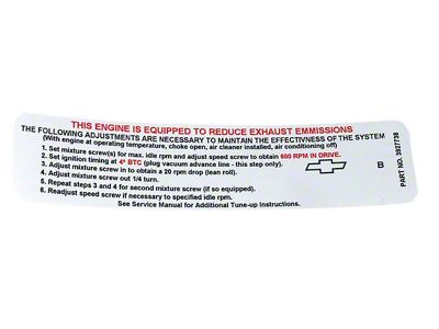 Automatic 300/390/400 Horsepower Emission Label (1968 Corvette C3)
