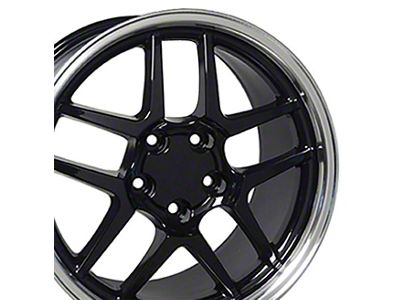 C5 Z06 Style Gloss Black with Machined Lip Wheel; Front Only; 17x9.5; 54mm Offset (88-96 Corvette C4)