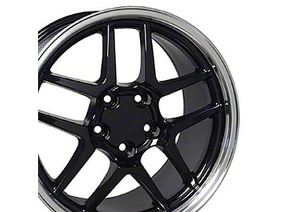 C5 Z06 Style Gloss Black with Machined Lip Wheel; Rear Only; 18x10.5; 56mm Offset (88-96 Corvette C4)