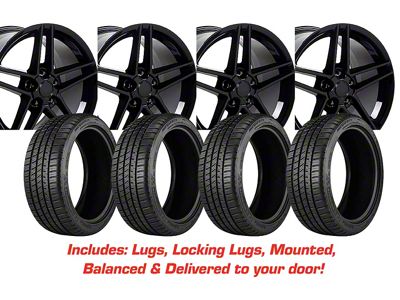 Staggered C6 Z06 Style Gloss Black Wheel and Michelin Pilot Sport A/S 4 Tire Kit; 17x9.5/18x10.5 (88-96 Corvette C4)