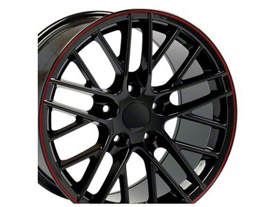C6 ZR1 Style Gloss Black with Red Stripe Wheel; Rear Only; 18x10.5; 56mm Offset (88-96 Corvette C4)