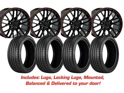 Staggered C6 ZR1 Style Gloss Black Wheel and Michelin Pilot Sport A/S 4 Tire Kit; 17x9.5/18x10.5 (88-96 Corvette C4)