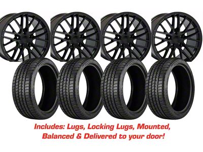 Staggered C6 ZR1 Style Satin Black Wheel and Michelin Pilot Sport A/S 4 Tire Kit; 17x9.5/18x10.5 (88-96 Corvette C4)