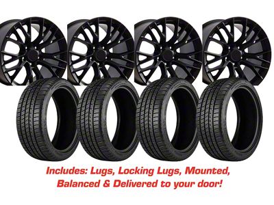 Staggered C7 Z06 Style Satin Black Wheel and Michelin Pilot Sport A/S 4 Tire Kit; 17x9.5/18x10.5 (88-96 Corvette C4)