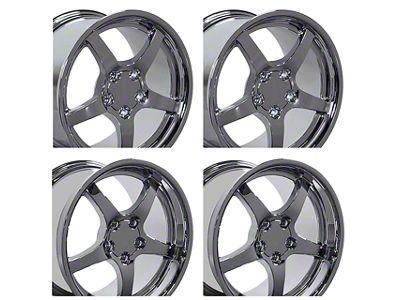 Staggered C5 Y2K Deep Dish Style Chrome 4-Wheel Kit; 17x9.5/18x10.5; 58mm/56mm Offset (88-96 Corvette C4)