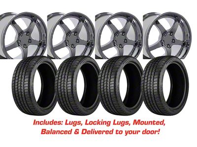 Staggered C5 Y2K Style Chrome Wheel and Michelin Pilot Sport A/S 4 Tire Kit; 17x8.5/18x9.5 (88-96 Corvette C4)