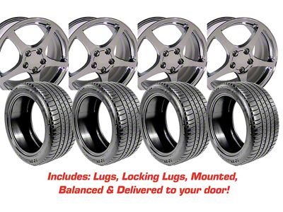 Staggered C5 Y2K Style Chrome Wheel and Michelin Pilot Sport A/S 4 ZP Tire Kit; 17x8.5/18x9.5 (88-96 Corvette C4)