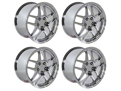 Staggered C5 Z06 Style Chrome 4-Wheel Kit; 17x9.5/18x10.5; 58mm/56mm Offset (88-96 Corvette C4)