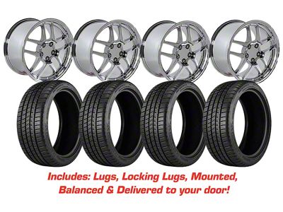 Staggered C5 Z06 Style Chrome Wheel and Michelin Pilot Sport A/S 4 Tire Kit; 17x9.5/18x10.5 (88-96 Corvette C4)