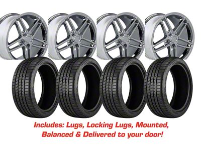 Staggered C6 Z06 Style Chrome Wheel and Michelin Pilot Sport A/S 4 Tire Kit; 17x9.5/18x10.5 (88-96 Corvette C4)