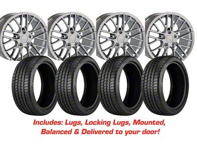 Staggered C6 ZR1 Style Chrome Wheel and Michelin Pilot Sport A/S 4 Tire Kit; 17x9.5/18x10.5 (88-96 Corvette C4)