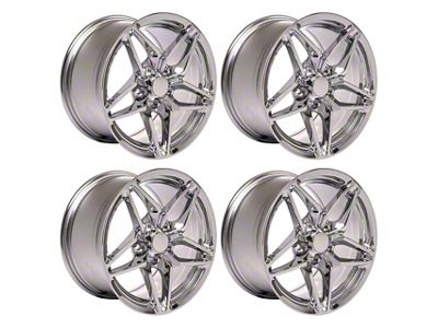Staggered C7 ZR1 Style Chrome 4-Wheel Kit; 17x9.5/18x10.5; 56mm/56mm Offset (88-96 Corvette C4)