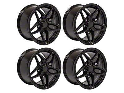 Staggered C7 ZR1 Style Gloss Black 4-Wheel Kit; 17x9.5/18x10.5; 56mm/56mm Offset (88-96 Corvette C4)