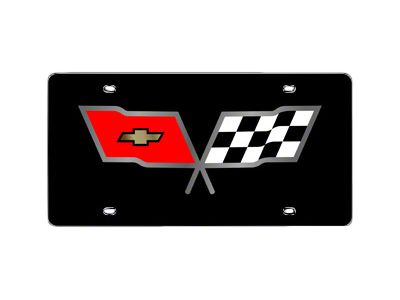 1968-1982 Corvette Carbon Stainless License Plate Cover - Flags