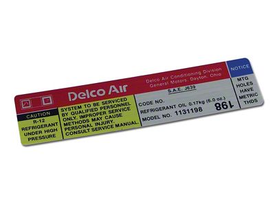 Delco Air Conditioner Compressor Decal (1980 Corvette C3)