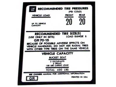 Door Tire Pressure Decal (73-75 Corvette C3)